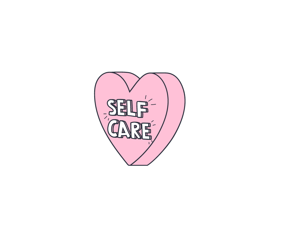 A heart with self-care written in the middle