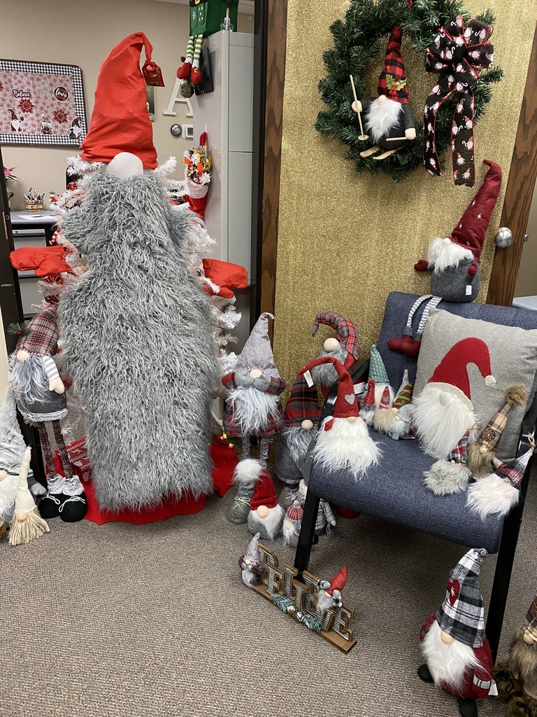 Office decorated with gnomes