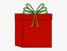 Red gift wrapped box with green bow.