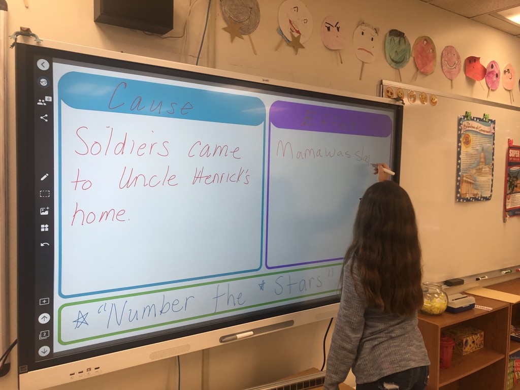 Student working at the new smartboard