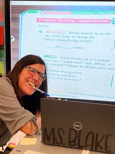Mrs. Blake teaching her students remotely.