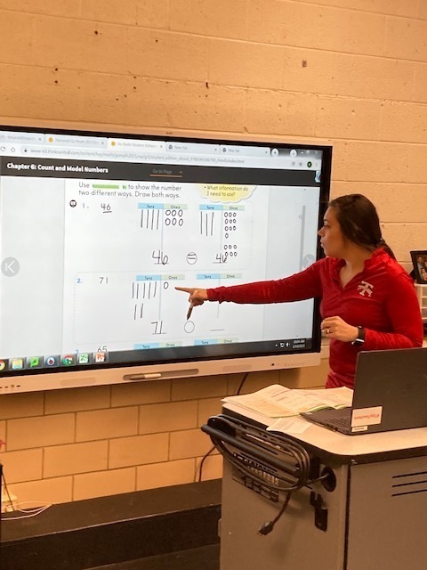 A Nevin Coppock teacher at her smartboard