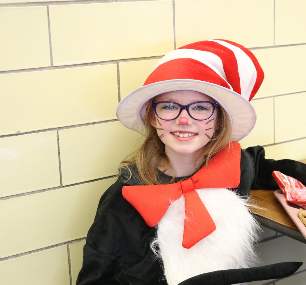 Student dressed up as Dr. Seuss.