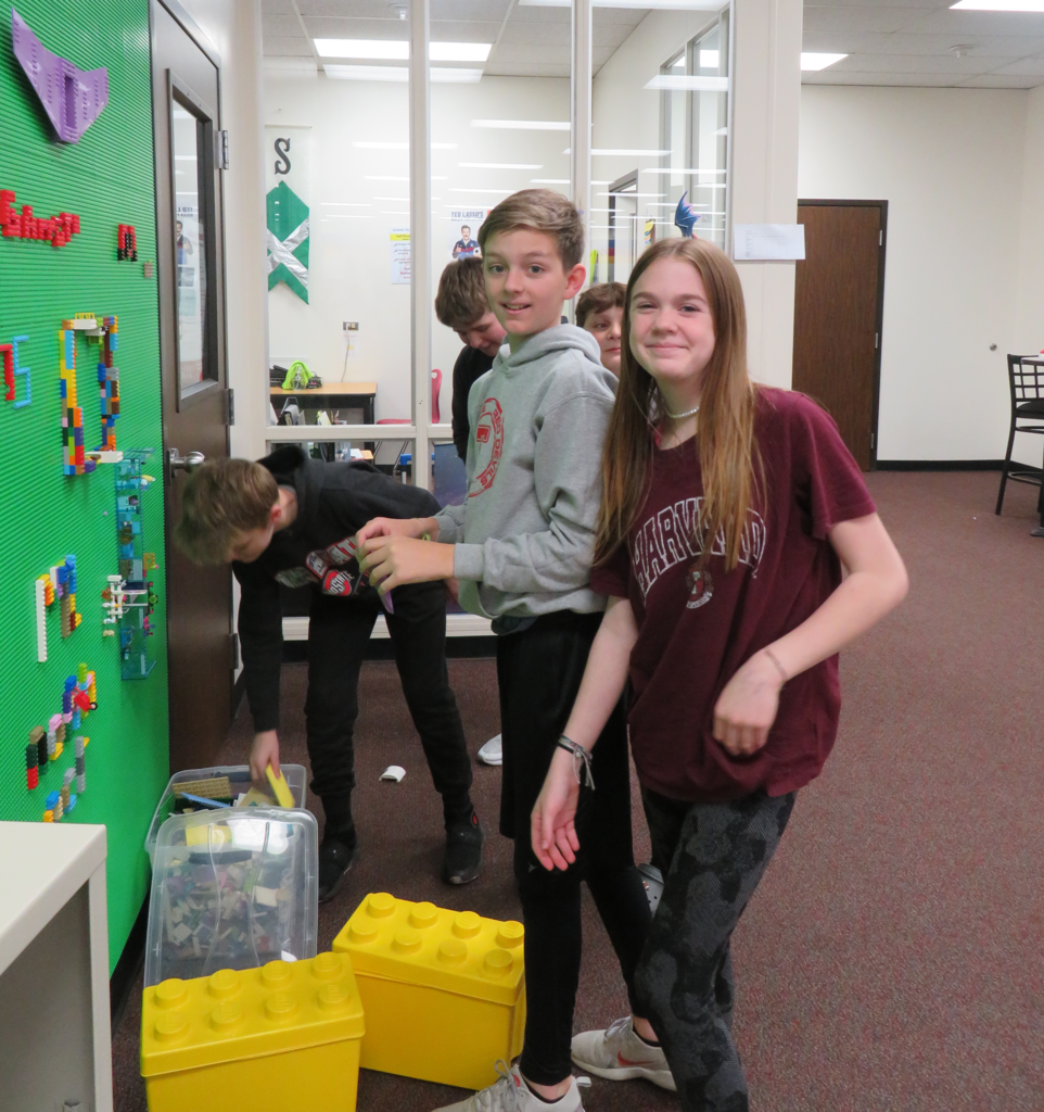 TMS students working on the Lego Wall.