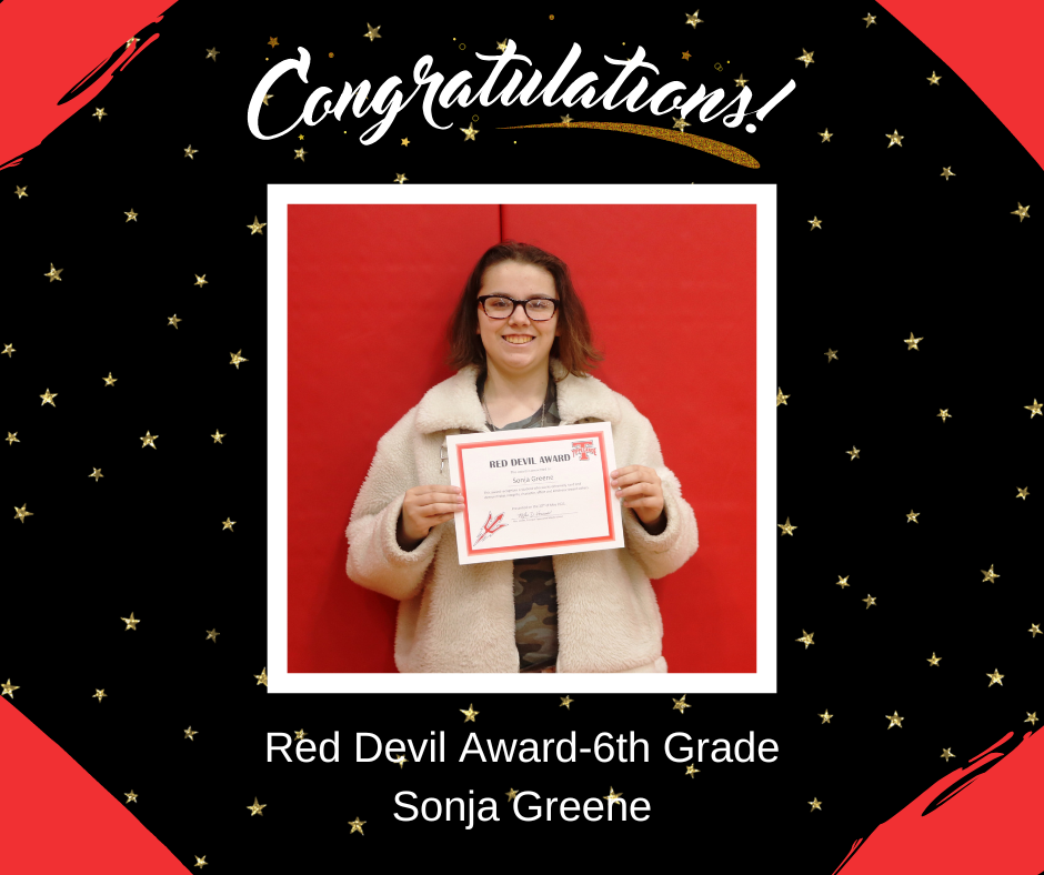 TMS 6th grade Red Devil Award Sonja Green