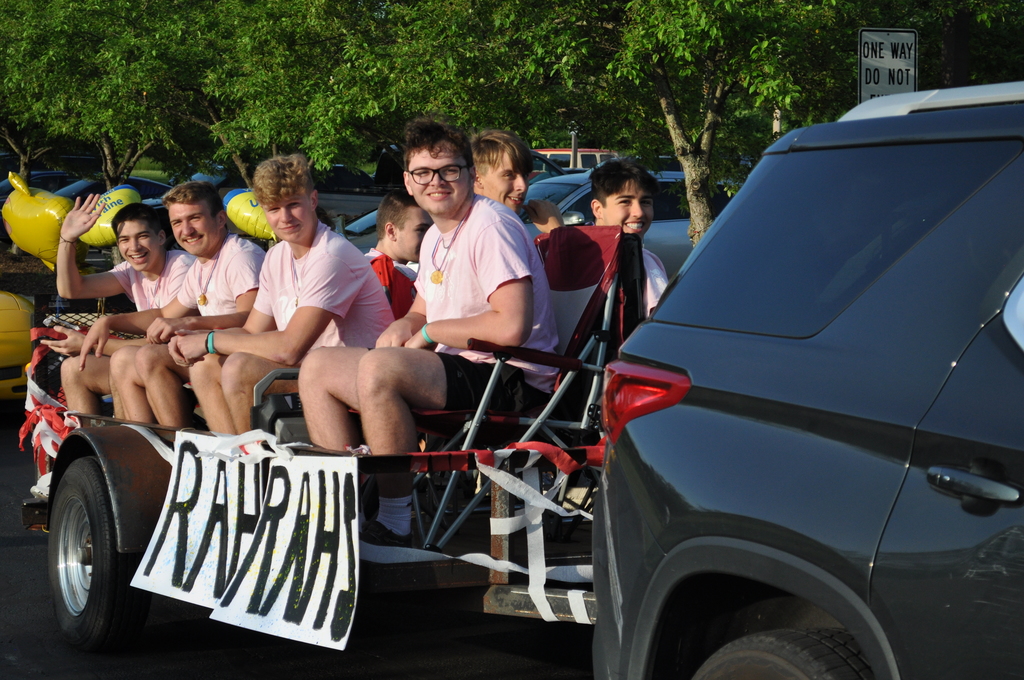 Students on a float on their last day of school.