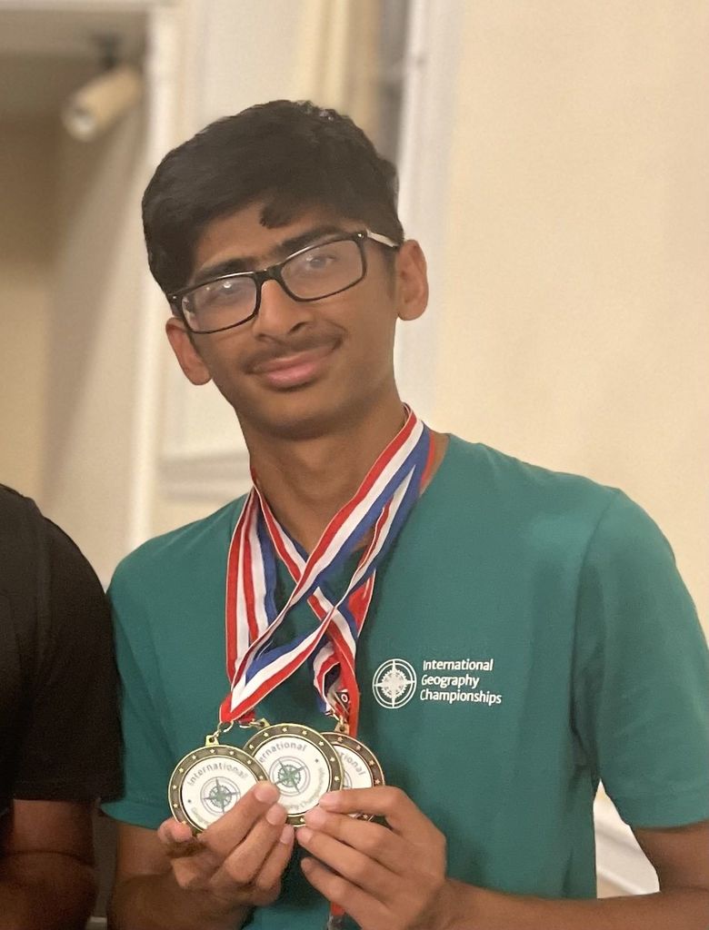 THS student Sahil Mehta with three of his medals