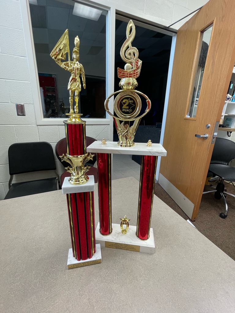 Two trophies earned by THS band and color guard.