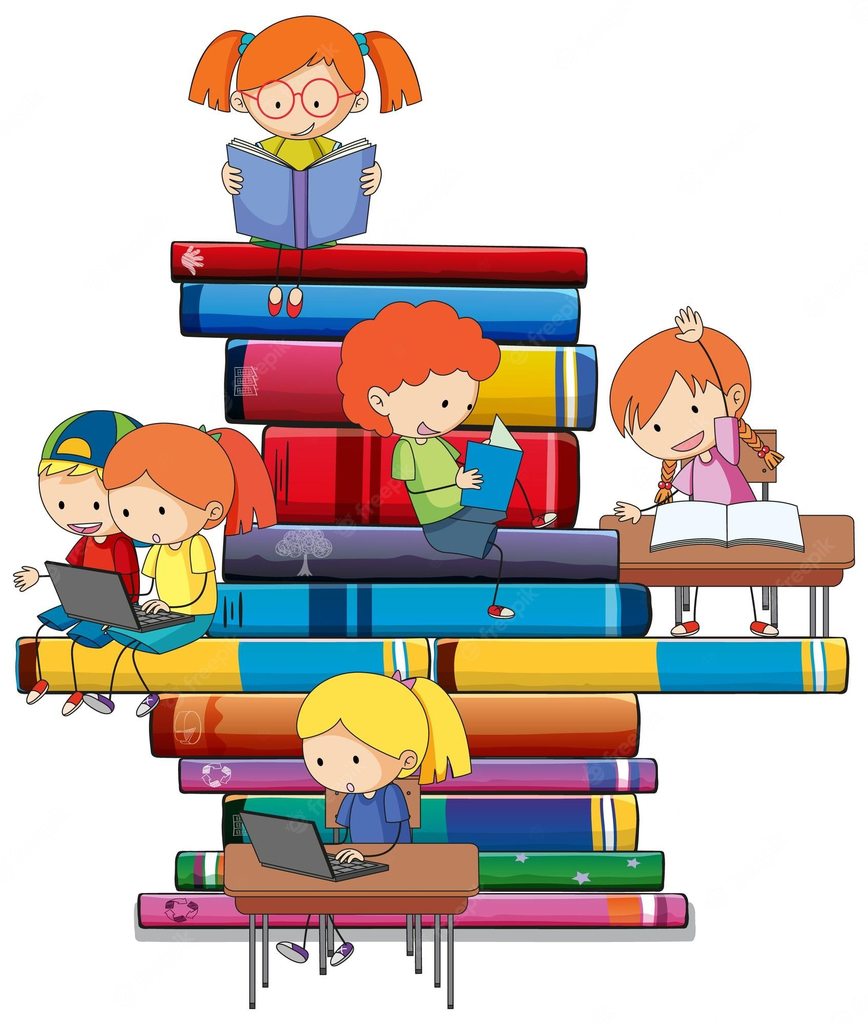 Image of students and books