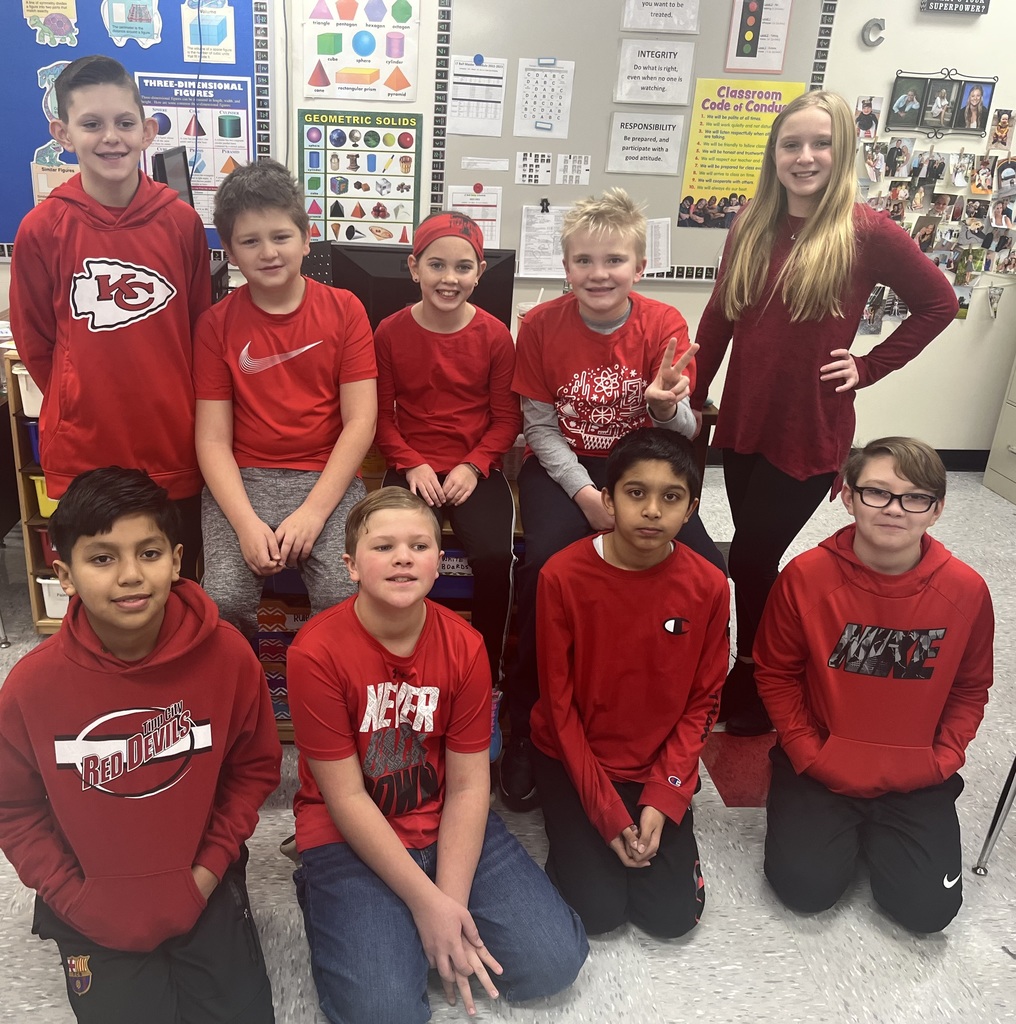 Students in Mrs. Clodfelter's class dressed in red.