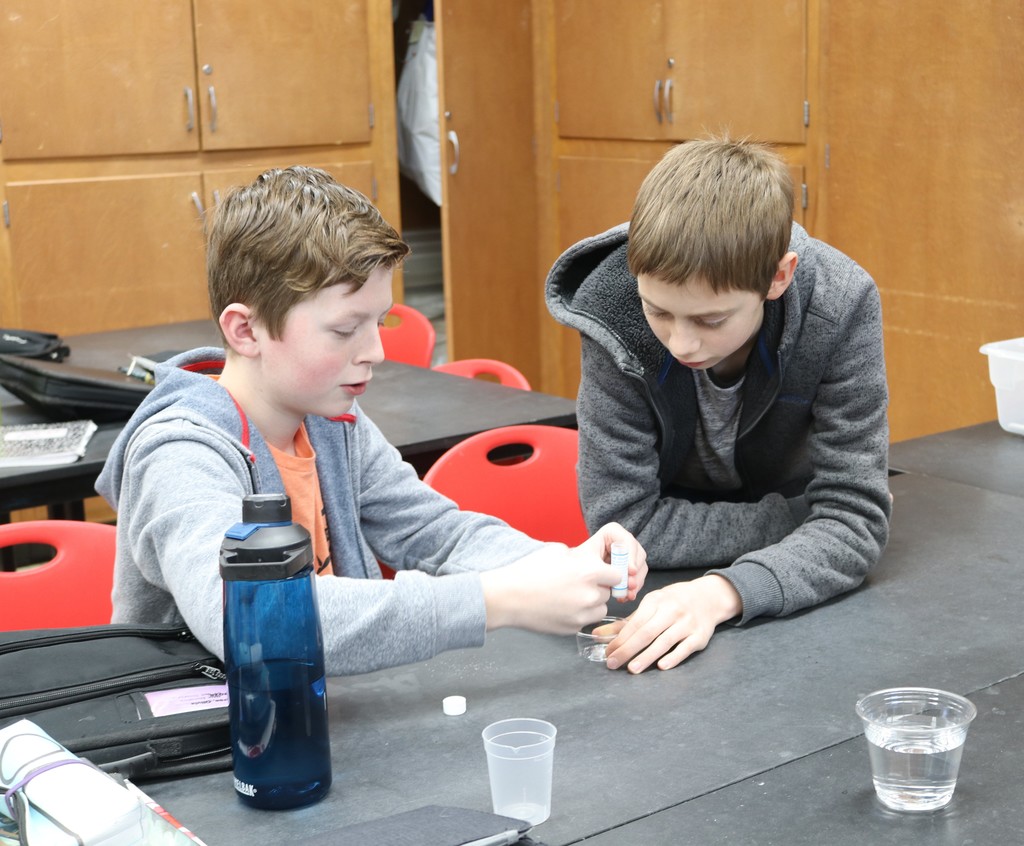 Two students work on a science project.  