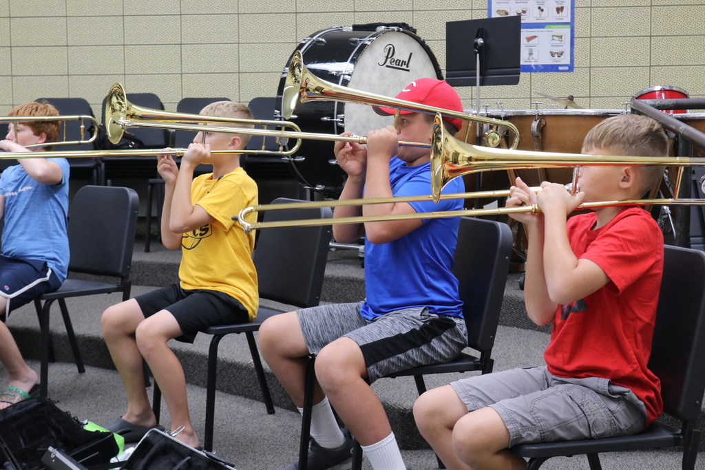 Students practice their trombones